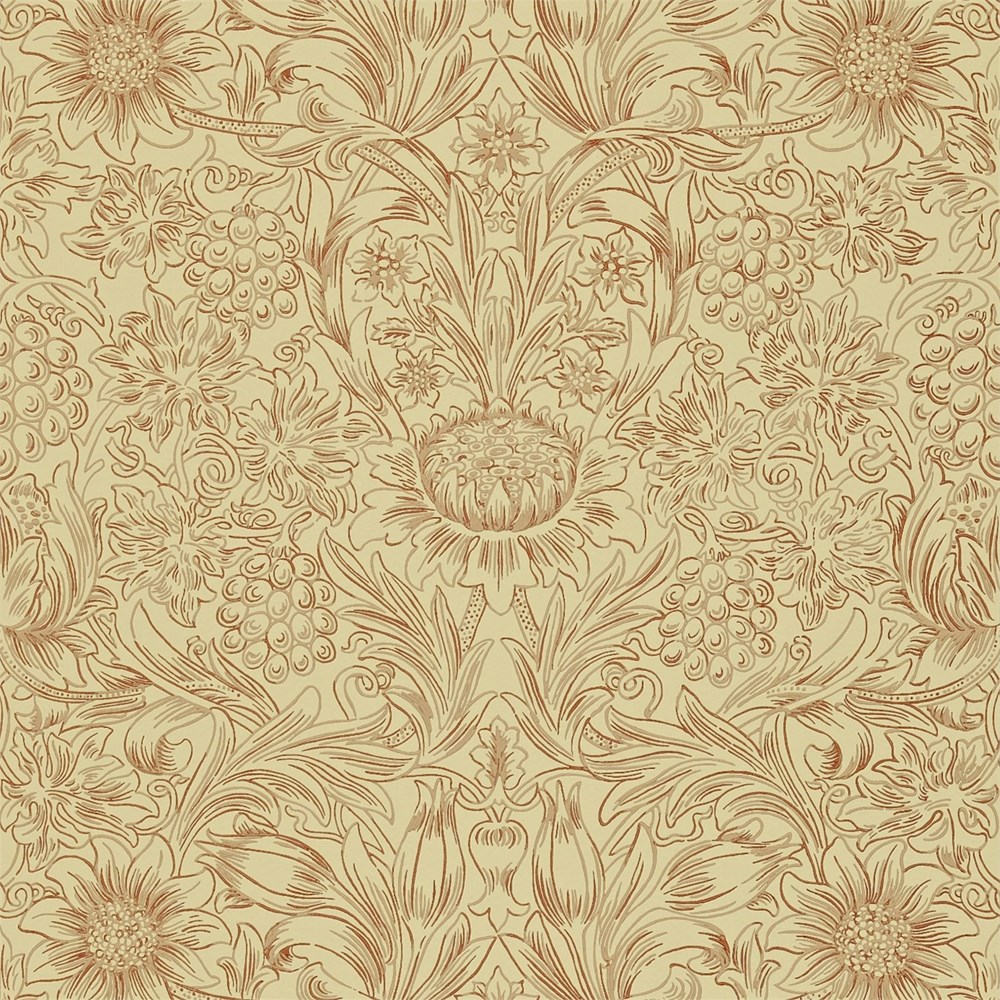 Sunflower Wallpaper 210473 by Morris & Co in Church Red Biscuit